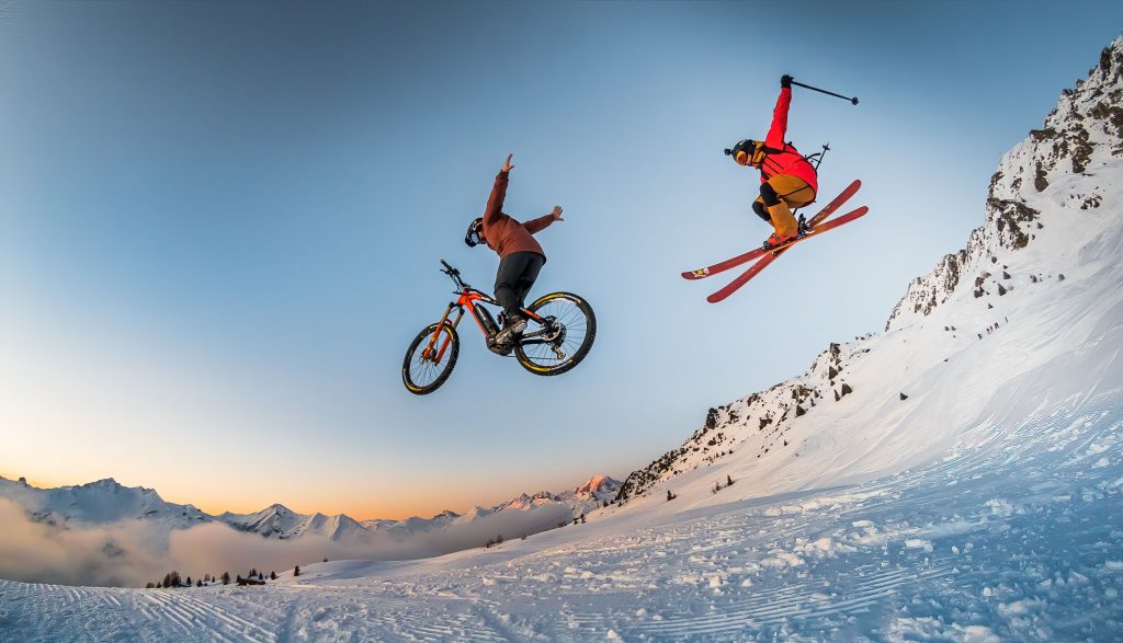 Ski and bike jump on the Les Arcs Summit Run